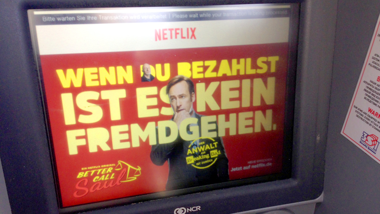 ATM screen takeover with Better Call Saul tagline